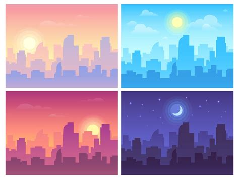 Daytime Cityscape Morning Day And Night City Skyline Landscape Town