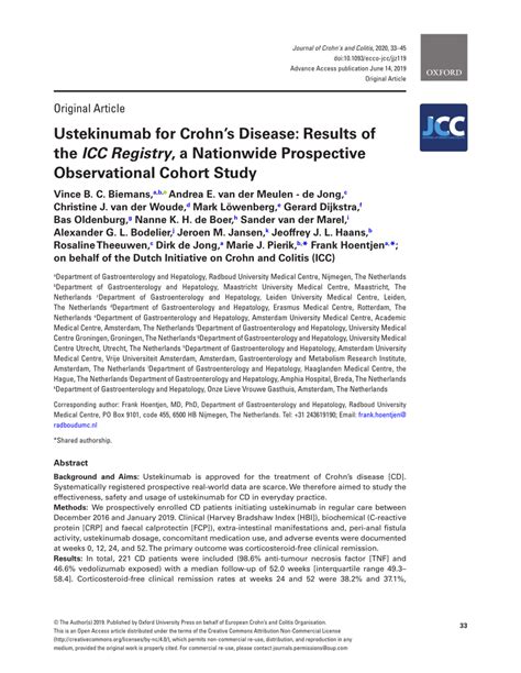 Pdf Ustekinumab For Crohns Disease Results Of The Icc Registry A