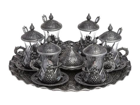 Dark Silver Turkish Tea Serving Set Handmade Housewarming Etsy