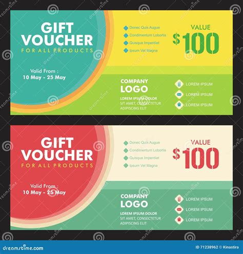 Colorful T Voucher Coupon Template Design Stock Vector