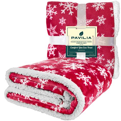 Pavilia Premium Christmas Sherpa Throw Blanket Red Snowflake