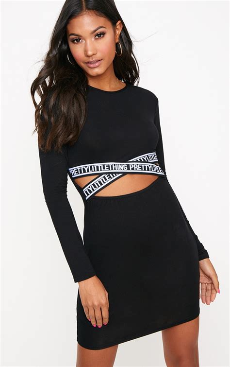 Black Prettylittlething Cut Out Bodycon Dress Dresses Prettylittlething