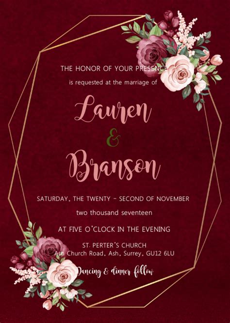 Flower Burgundy Wedding Invitation Template Postermywall