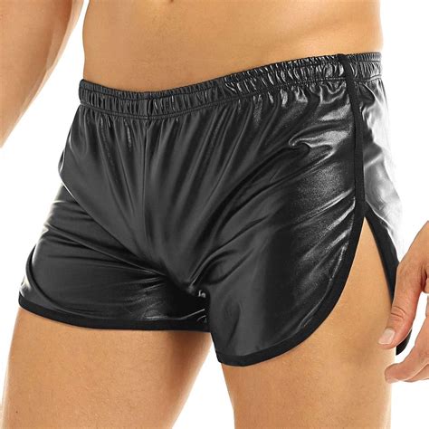 feeshow homme short boxer en faux cuir wetlook slim maillot de bain pantalon de nuit lâche hort