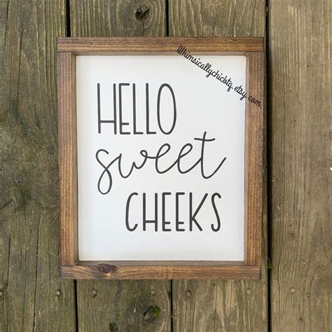 Hello Sweet Cheeks Sign Farmhouse Bathroom Decor Cute Etsy