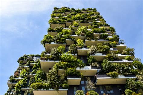Vetical Forest Skyscraper Whit Trees Growing On Balconies Editorial