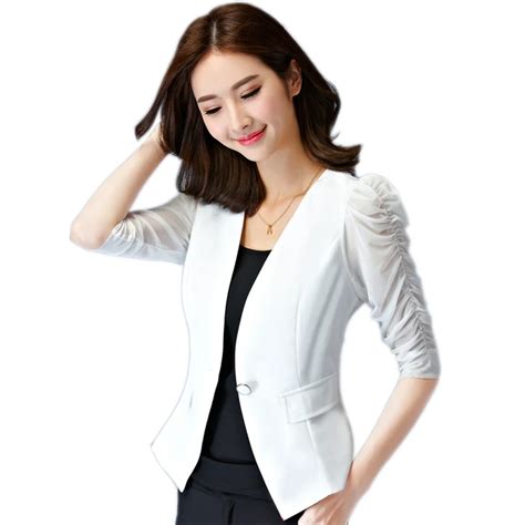 Korean Women Suit Jacket Slim Ol Jacket Women Suit Coat Pleated Three Quarter Sleeve Short Style
