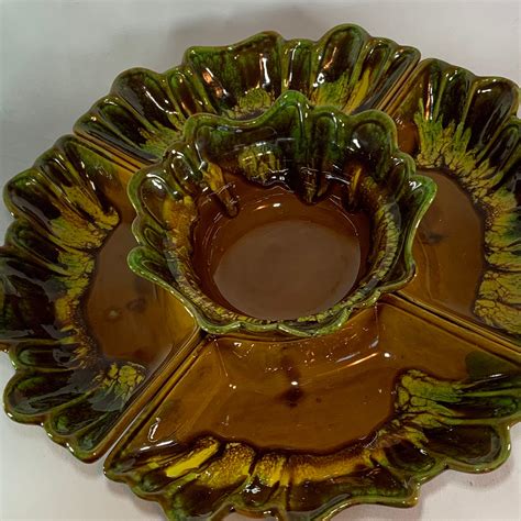 Calif Usa Pottery 5 Piece Compartment Dish Set Drip Glaze Etsy Canada