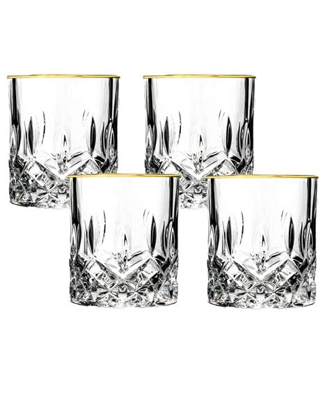 Opera Gold Collection 4 Piece Crystal Double Old Fashion Glass With Gold Rim Set Best Deals And