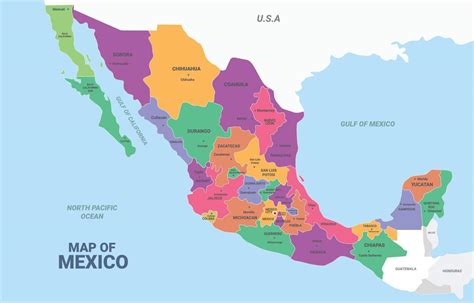 Mexico Map With Detail Country Name 23022036 Vector Art At Vecteezy