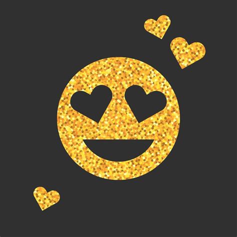 Golden Glitter Emoji Icon With Emotion Of Love On Black Background