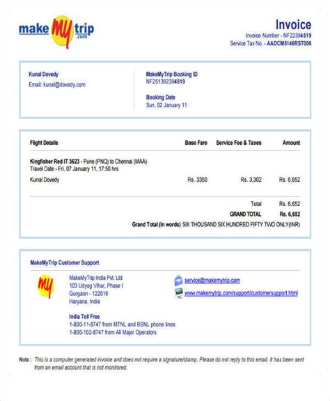 Free 11 Sample Travel Invoice Templates In Pdf Ms Word