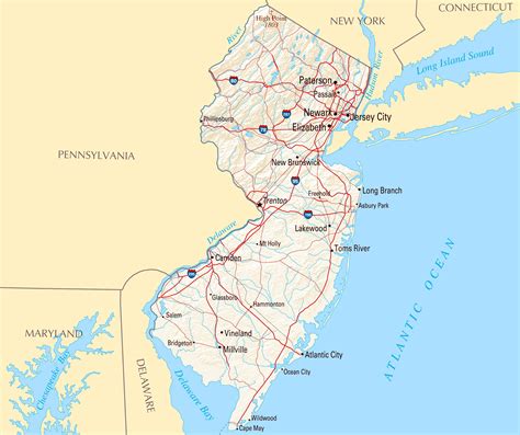 Laminated Map Large Map Of New Jersey State With Roads Highways