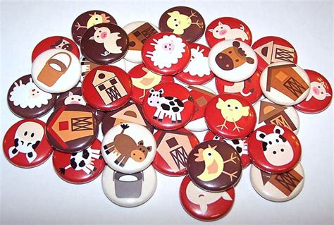 Cute Farm Animals Pins 10 Pack Buttons 1 Or 15 Etsy