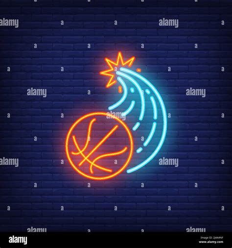 Basketball Breaking Through Wall And Flying Neon Sign Basketball Team