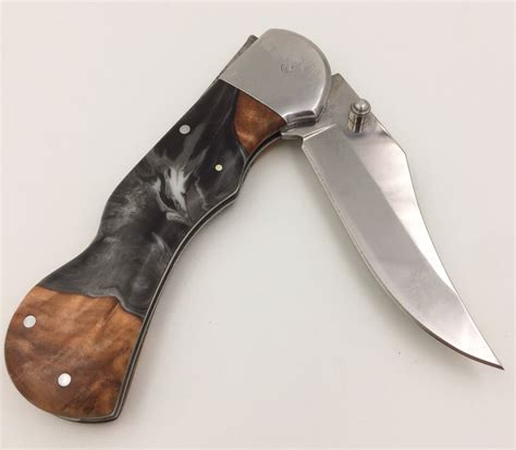 Folding Lockback Knife Beautiful Buckeye Burl And Acrylic Resin Handle