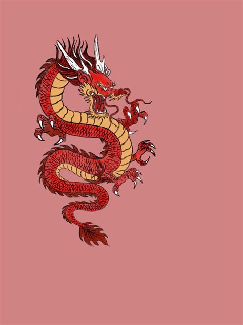 Japanese Dragon Art Red Stencil