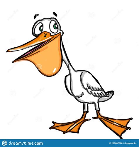 Cute Cartoon Pelican Animal Illustration White Background Stock Vector