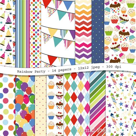 Rainbow Party Colorful Digital Scrapbooking Paper Pack 14