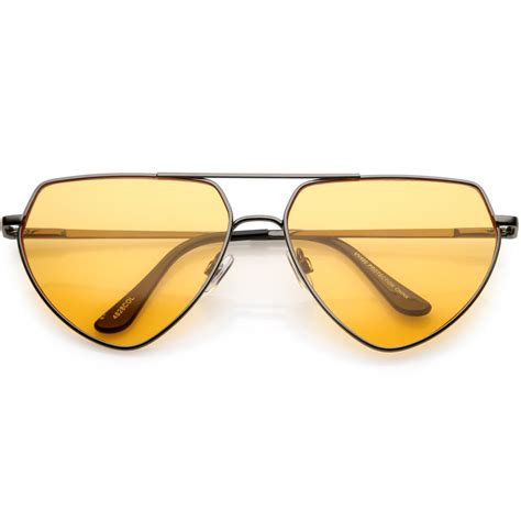 Retro Oversize Color Tone Flat Top Aviator Sunglasses Zerouv