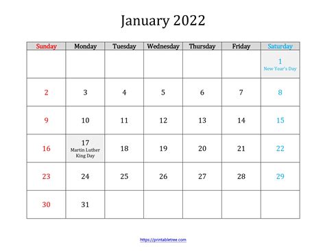Blank Printable Calendar 2022 Pdf Printable January 2022 Calendar