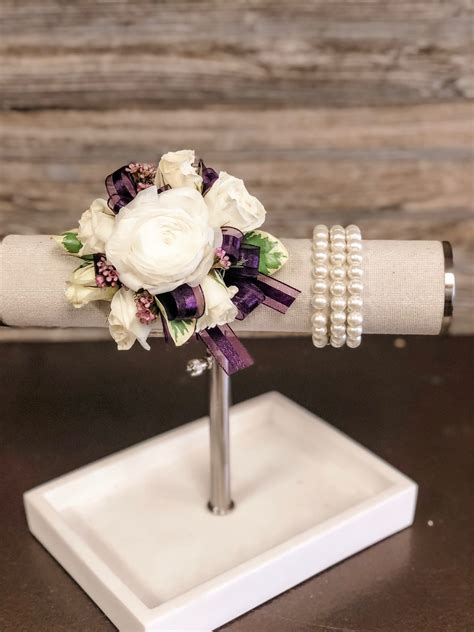 White Spray Rose And Ranunculus Corsage Select Ribbon Color To Compliment