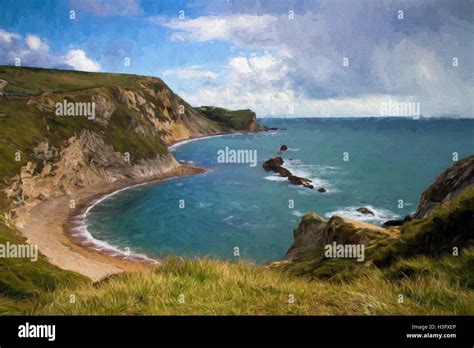 Cove By Durdle Door Dorset Illustration Like Oil Painting Stock Photo