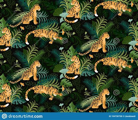 Leopard And Tiger Pattern Flat Color Design Stock Vector