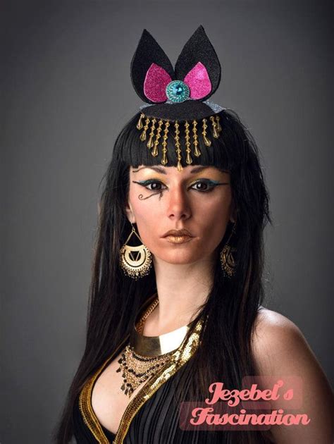 bastet egyptian cat god goddess fascinator glitter ears cleopatra costume headpiece gold beaded