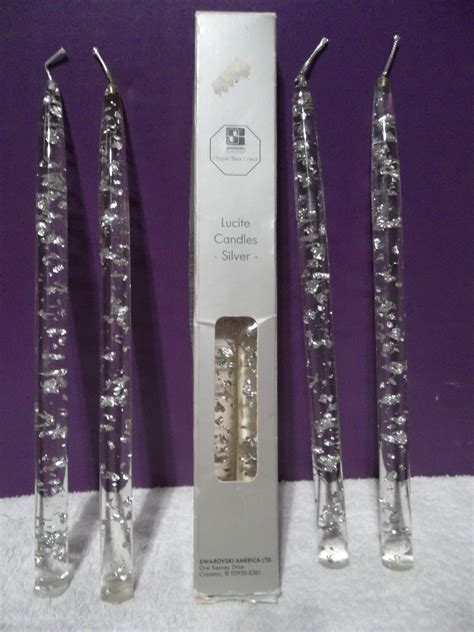6 Lucite Acrylic Candlesticks Candles 10 Clear W Silver Flakes
