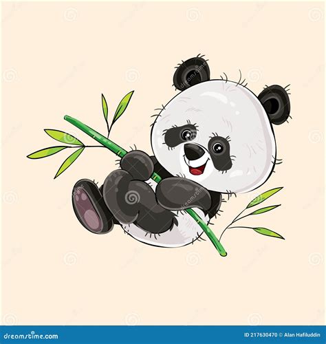 Playful Babby Panda With Bamboo Vector Stock Vector Illustration Of