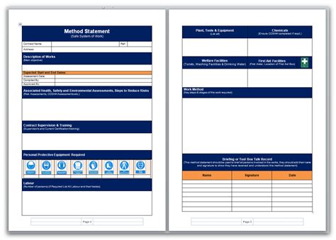 Blank Method Statement And Risk Assessment Template Pack Statement