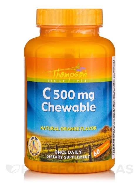 Vitamin C 500 Mg Chewable Natural Orange Flavor 60 Chewables Thompson Pureformulas