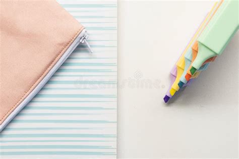 Marker Pens Notebook And Pencil Case Stock Photo Image Of Kids