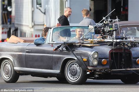 Ryan Gosling Drives Russell Crowe In A Vintage Car On The Set Of The
