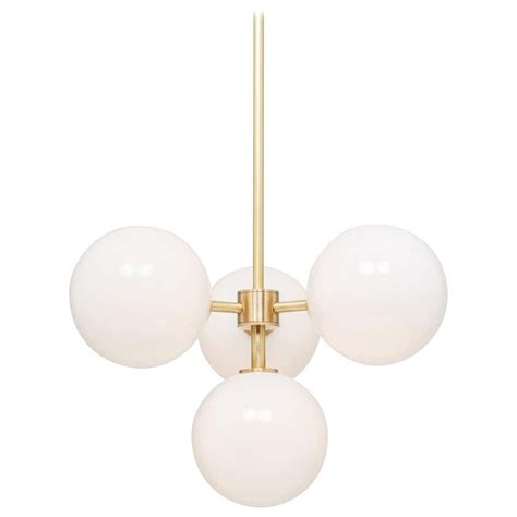 Soraya Four Opal Globe Cluster Pendant Lighting Fixture Glass And Brass For Sale At 1stdibs