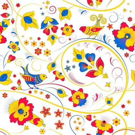 Premium Vector Floral Seamless Pattern With Birds