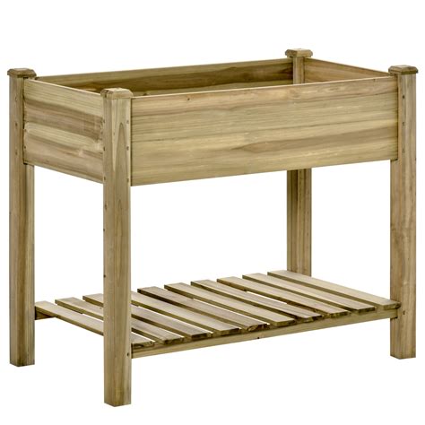 Outsunny Wooden Rustic 2 Level Elevated Garden Plant Bedstand With