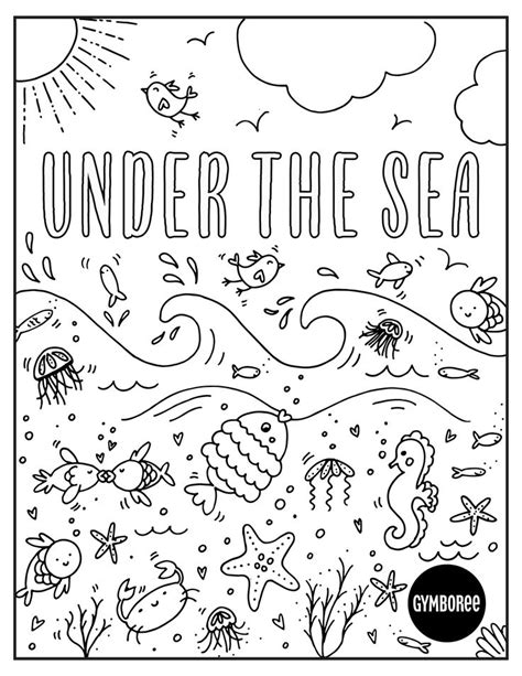 The Under The Sea Coloring Page With An Ocean Scene In Black And White