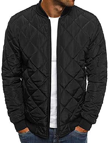 Mens Diamond Quilted Puffer Bomber Jacket Full Zip Up Softshell Padded