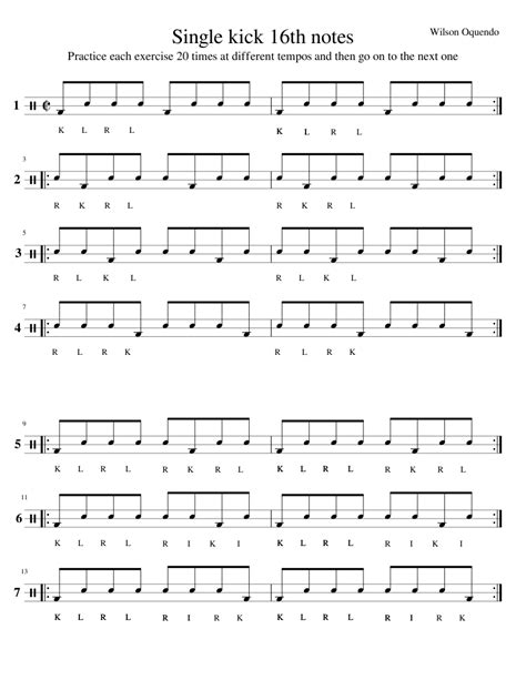 Single Kick 16th Notes Sheet Music For Drum Group Solo