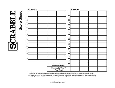 Calendars And Planners Word Game Score Sheet Templates Printable Scrabble
