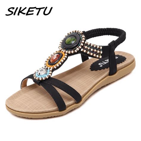 Siketu Womens Flat Sandals Shoes Woman Boho Bohemia Beach Sandals