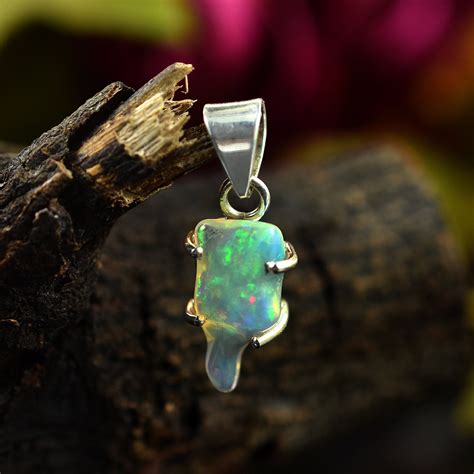 Genuine Raw Opal Pendant Sterling Silver Pendant Necklace Etsy