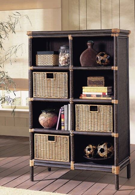 Black Rattan Bookcase And 3 Storage Baskets 10685840