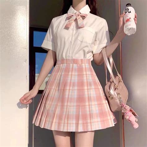 Pink High Waist Plaid Skirt With Adjustable Waistline Cute Skirt