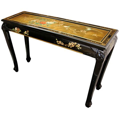 Oriental Furniture Claw Foot Console Table Gold Leaf Birds And Flowers