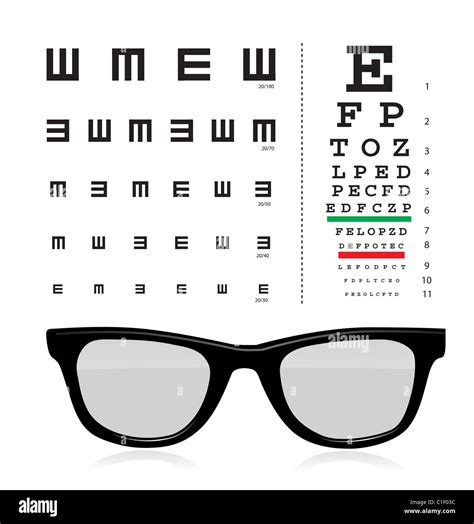 Vector Snellen Eye Test Chart With Glass Isolated On White Background