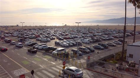 Parking Lot At Santa Monica Pier On A Busy Day Los Angeles Usa