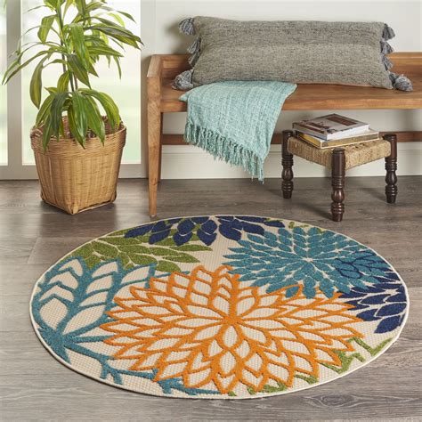 Nourison Aloha Indooroutdoor Tropical Floral Multicolor 53 X Round